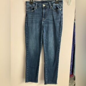 Lucky Brand Women’s Ankle/Cropped Jeans, 8/29R, Faded Blue, Fringed Hem